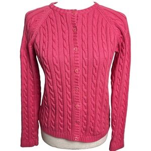 Vintage LL Bean Cable Knit Cardigan Sweater Cotton Womens Small Pink Preppy